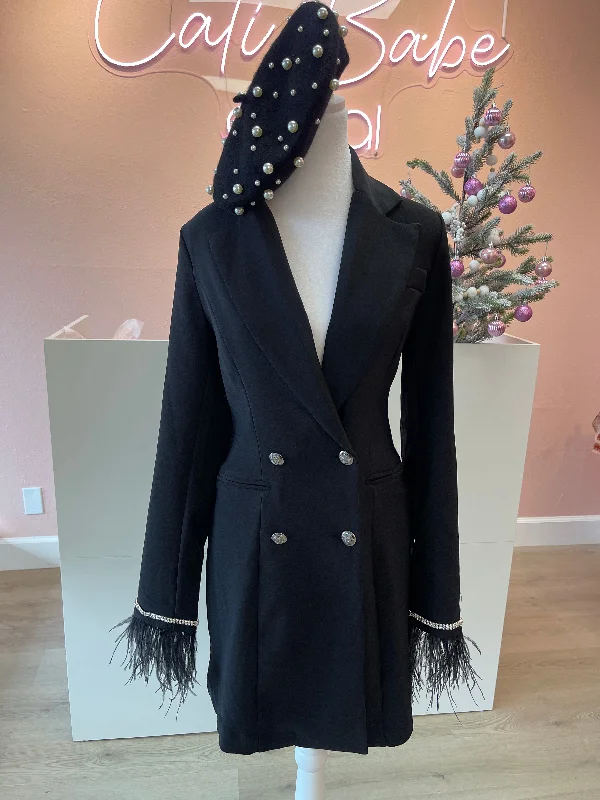 Joy Feathered Blazer Dress Women's Navy Jacket