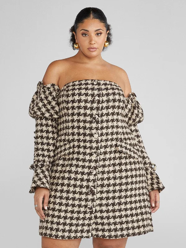 Fashion To Figure - Eloise Houndstooth Blazer Dress - FTF LAB 010: BEAUTICURVE Spring Women's Coat Fashion To Figure - Eloise Houndstooth Blazer Dress - FTF LAB 010: BEAUTICURVE Spring Women's Coat