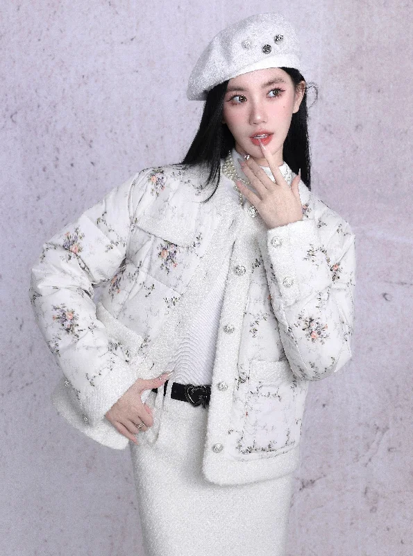 Vintage Floral Quilted Puffer Jacket - Romantic Spring Outerwear Nylon Fabric Polyester Fabric Spandex Fabric Vintage Floral Quilted Puffer Jacket - Romantic Spring Outerwear Nylon Fabric Polyester Fabric Spandex Fabric