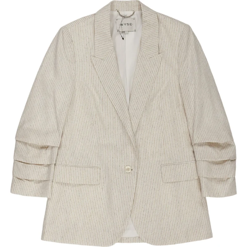 Wyse White/Brown Pushed Up Sleeve Blazer Women's Boutique Suit