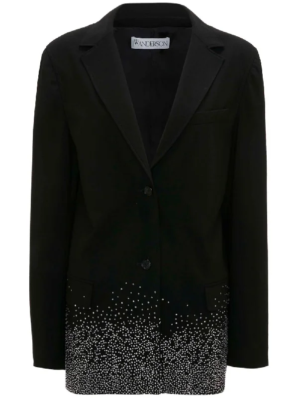 crystal-embellished single-breasted blazer Women's Leather Blazer