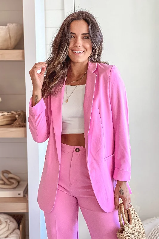 Pink Oversized Blazer Women's Warm Suit