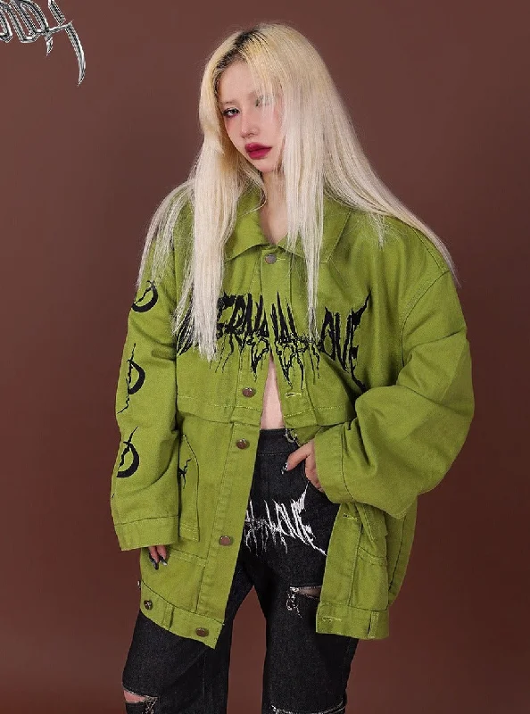 PINKSPINK Graffiti Oversized Utility Jacket - Lime Green and Pastel Pink Jacket Blazer Coat PINKSPINK Graffiti Oversized Utility Jacket - Lime Green and Pastel Pink Jacket Blazer Coat
