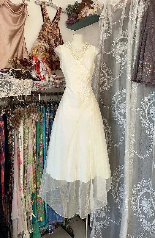 Light Ivory V Neck Sleeveless A-Line Vintage Long Evening Party Dress, DP4458 Tunics Cozy comfortable