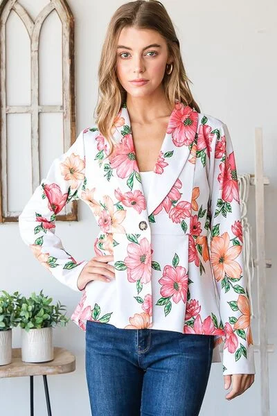 Heimish Full Size Multi Color Floral Blazers with Tunic Plus Size Women's Trendy Jacket Heimish Full Size Multi Color Floral Blazers with Tunic Plus Size Women's Trendy Jacket