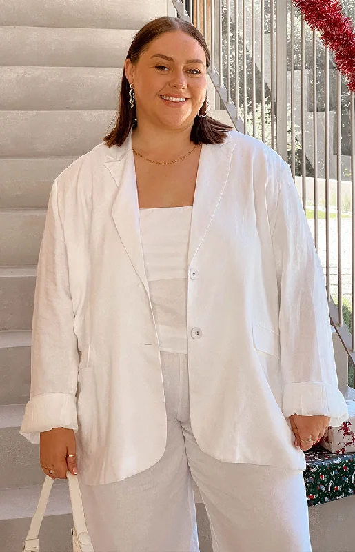 Cassy White Linen Blend Blazer Women's Vintage Jacket