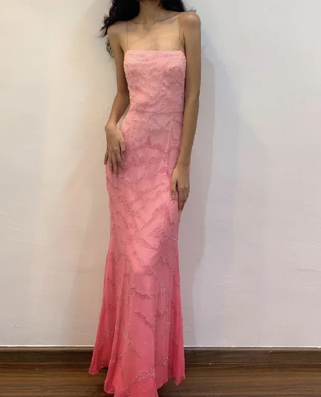 Pink Spaghetti Straps Sheath Vintage Long Party Dress Formal Evening Dress, DP4610 Tunics Luxurious premium Pink Spaghetti Straps Sheath Vintage Long Party Dress Formal Evening Dress, DP4610 Tunics Luxurious premium