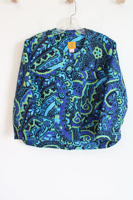 Ruby Rd. Blue Green Paisley Quilted Jacket | 16 V-Neck Jacket Boat Neck Jacket Square Neck Jacket Ruby Rd. Blue Green Paisley Quilted Jacket | 16 V-Neck Jacket Boat Neck Jacket Square Neck Jacket