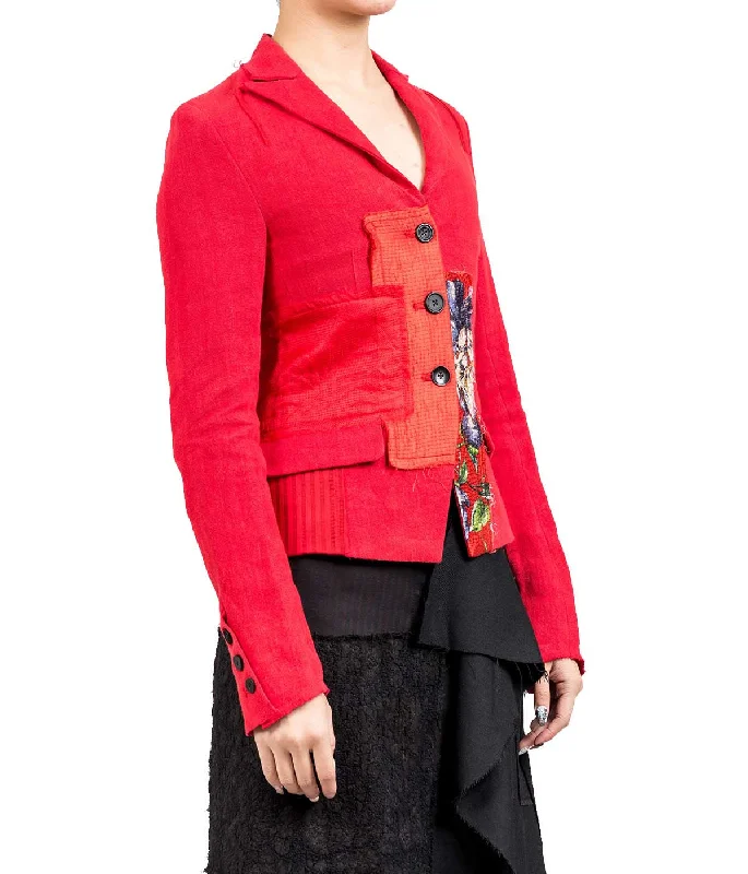 Asymmetric Patch Blazer with Floral Print Fashion Women's Blazer
