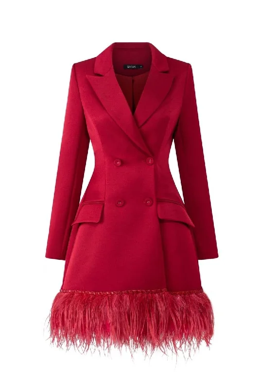 RED ROSA TAFFETA FEATHER BLAZER DRESS Women's Short Blazer