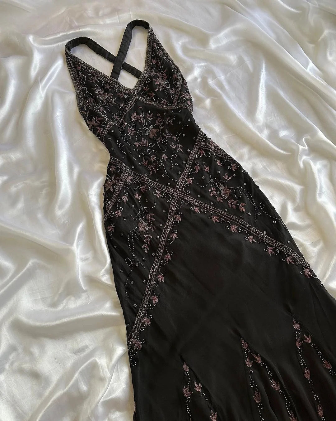 Black Cross Back Straps Beading Vintage Long Party Dress, DP4190 Shift Classic Vintage