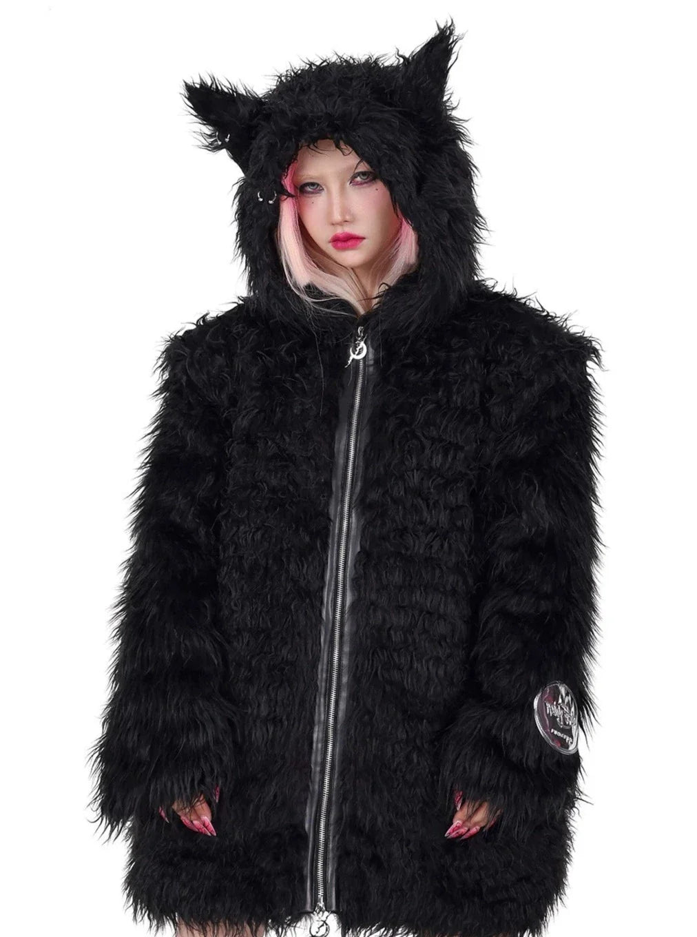 PINKSPINK Furry Cat-Ear Hooded Jacket - Black Denim Jacket Leather Jacket Suede Jacket PINKSPINK Furry Cat-Ear Hooded Jacket - Black Denim Jacket Leather Jacket Suede Jacket
