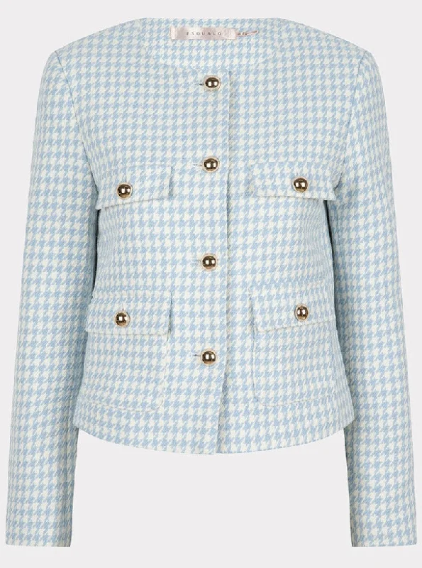 Houndstooth Blazer [Blue-SP2317009] Women's Premium Blazer