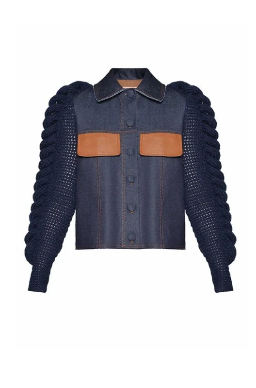 DENIM BLAZER WITH KNITTED SLEEVES Women's Luxurious Suit