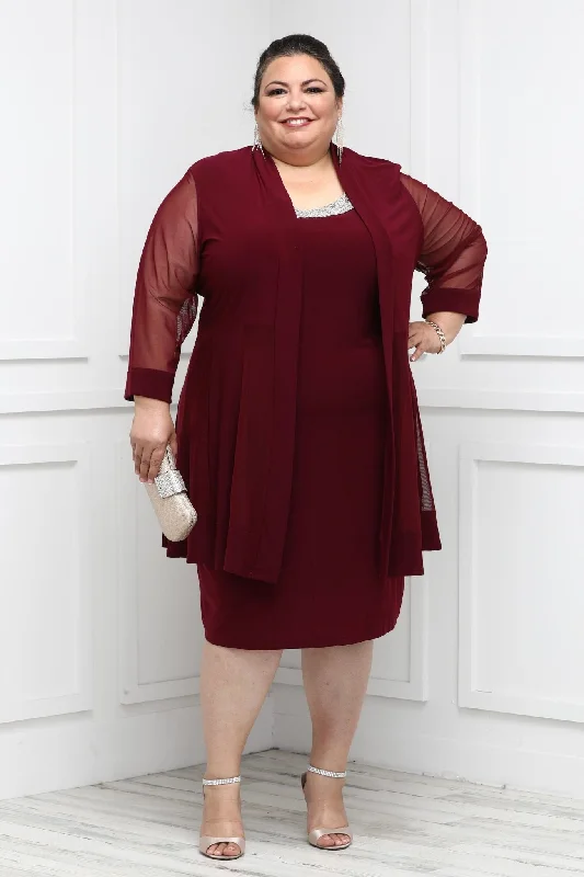 Women Plus Size Two-Piece Beaded Neckline Jacket Dress with Sheer Sleeves Cotton Jacket Linen Jacket Terry Jacket Women Plus Size Two-Piece Beaded Neckline Jacket Dress with Sheer Sleeves Cotton Jacket Linen Jacket Terry Jacket