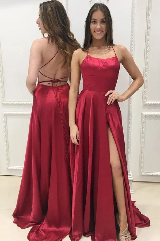 Backless Burgundy Spaghetti Strap Split A Line Cheap Prom Dresses Formal Evening Party Dress Off-the-shoulder Bohemian Festive Backless Burgundy Spaghetti Strap Split A Line Cheap Prom Dresses Formal Evening Party Dress Off-the-shoulder Bohemian Festive