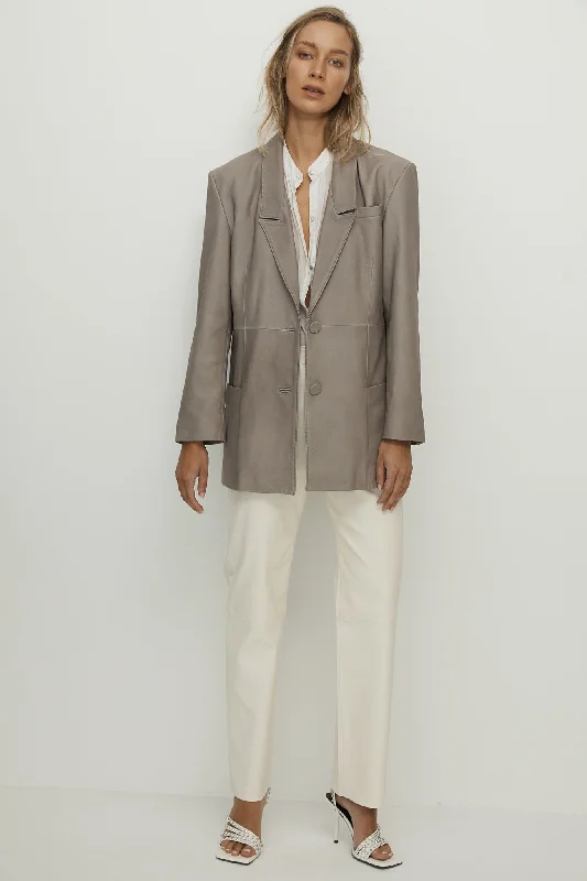 Broome Blazer Moonlight Grey Leather Slim Fit Blazer