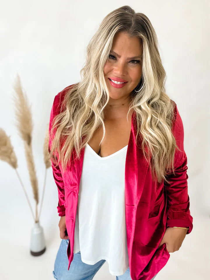Red Velvet Blazer Women's Elegant Suit