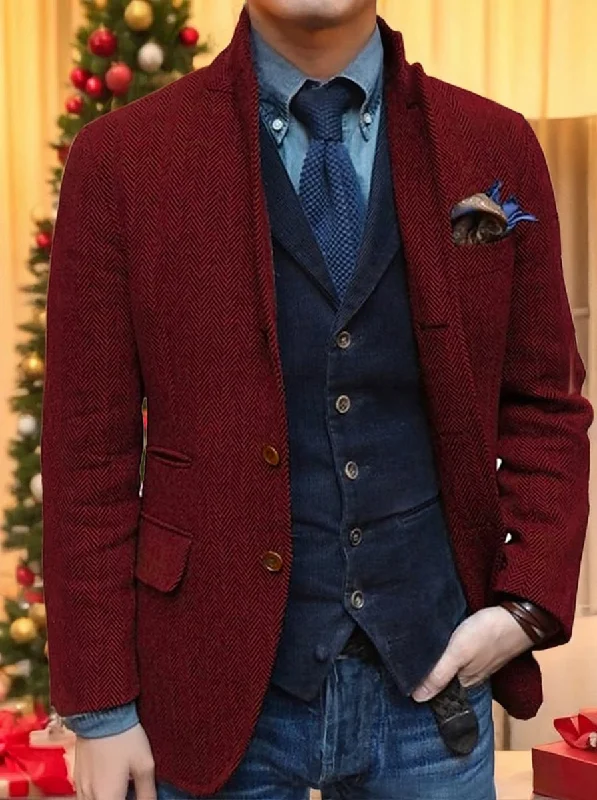 Men's Retro Vintage  Regular Plus Size Two-buttons Sport Tweed Blazer High-End Women's Suit