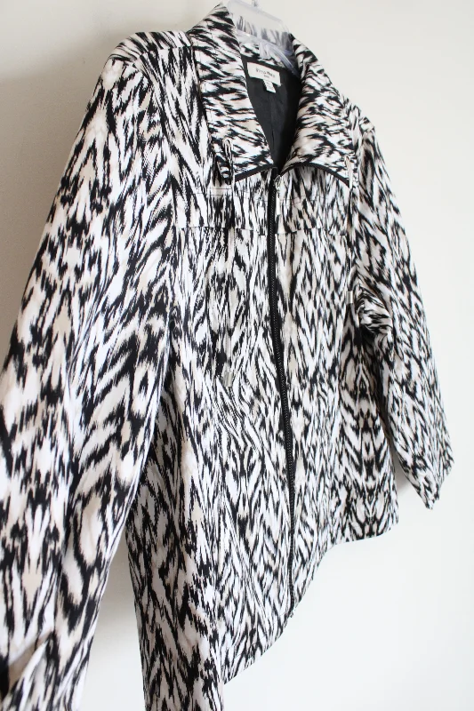 Studio Works Black Tan & White Patterned Jacket | XL Petite Front Pockets Side Pockets Patch Pockets Studio Works Black Tan & White Patterned Jacket | XL Petite Front Pockets Side Pockets Patch Pockets