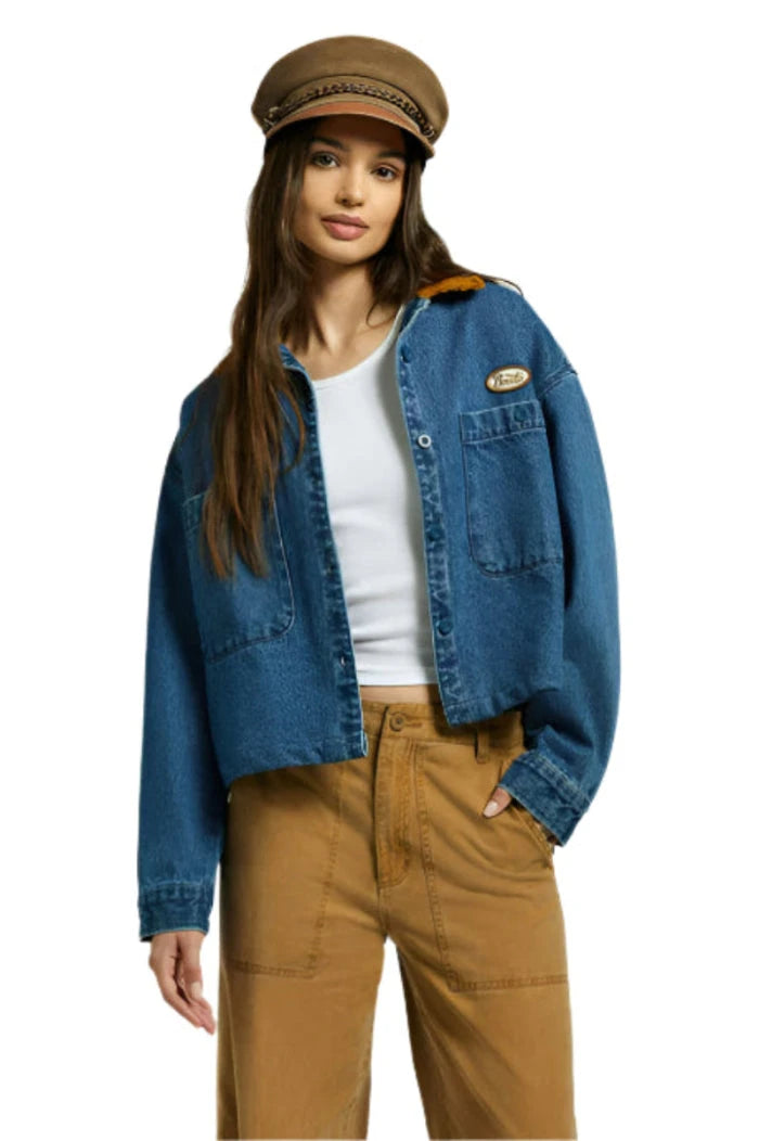 BRIXTON Women's Utopia Overshirt Jacket Washed Denim Fitted Jacket Loose Jacket Oversized Jacket BRIXTON Women's Utopia Overshirt Jacket Washed Denim Fitted Jacket Loose Jacket Oversized Jacket