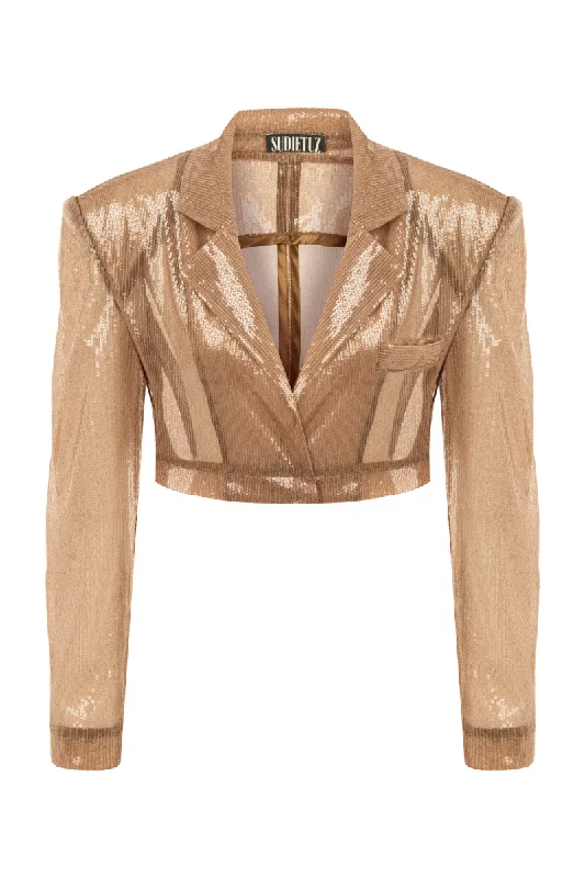 BROWN SEQUIN CROPPED BLAZER Women's Fashion Blazer
