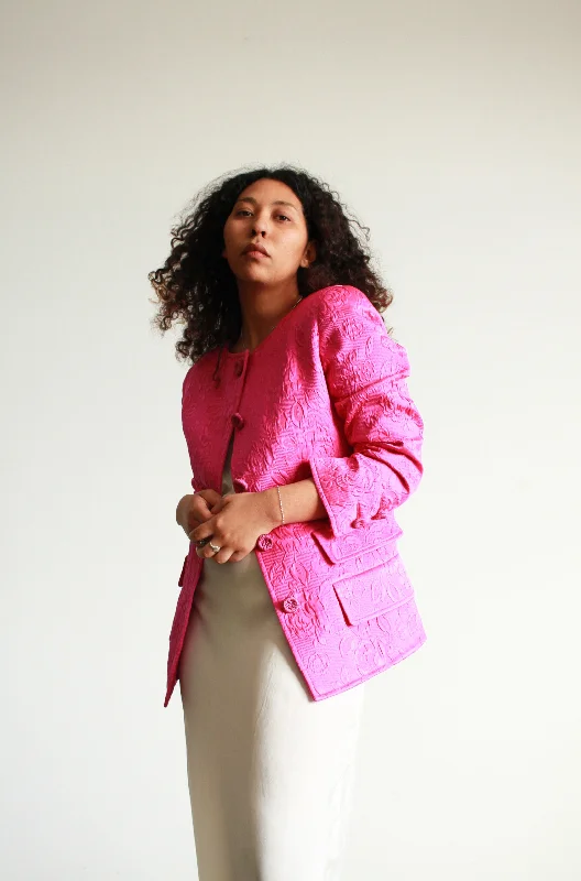 1980s Valentino Fuchsia Brocade Blazer Women's Simple Blazer