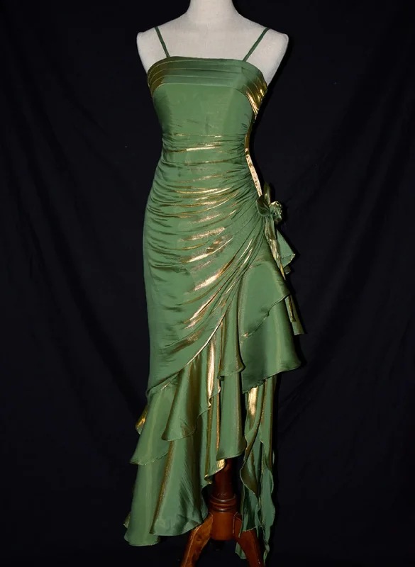 Green Spaghetti Straps Ruffle Vintage Party Dress, DP2083 Tunics Essential wardrobe
