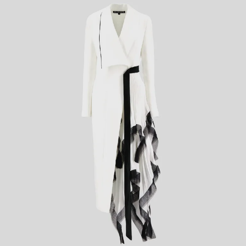 Spliced Mesh Chic Blazer Lapel Long Sleeve Spliced Button Elegant Long Dress Women's Denim Suit