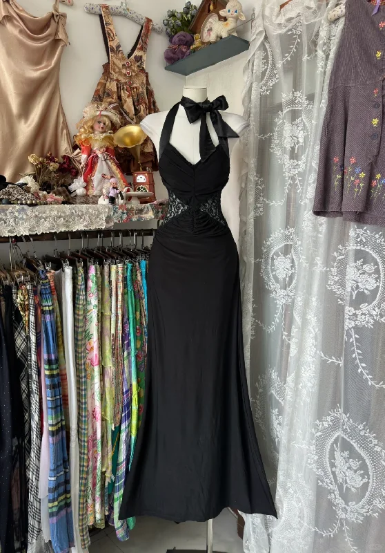 Black Halter Neck Lace Mermaid Vintage Long Formal Party Dress, DP4462 Tunics Versatile stylish Black Halter Neck Lace Mermaid Vintage Long Formal Party Dress, DP4462 Tunics Versatile stylish