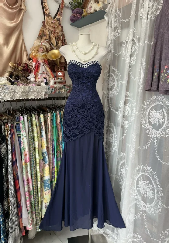 Navy Blue Sweetheart Mermaid Vintage Long Party Dress Formal Evening Gown, DP4554 Tunics Satin smooth Navy Blue Sweetheart Mermaid Vintage Long Party Dress Formal Evening Gown, DP4554 Tunics Satin smooth