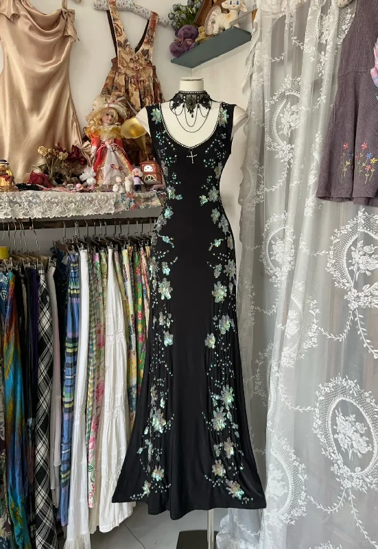 Vintage Black Beading Mermaid Long Party Dress Formal Evening Dress, DP4561 Boat Neckline Classic Vintage Black Beading Mermaid Long Party Dress Formal Evening Dress, DP4561 Boat Neckline Classic