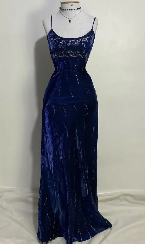 Royal Blue Spaghetti Straps Velevt Sheath Vintage Long Formal Party Dress, DP4370 Off-the-shoulder Bohemian Festive