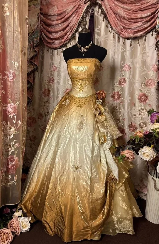Sunset Ombre Strapless A-Line Satin Vintage Long Party Dress Evening Gown, DP4507 Tunics Handmade artisanal Sunset Ombre Strapless A-Line Satin Vintage Long Party Dress Evening Gown, DP4507 Tunics Handmade artisanal
