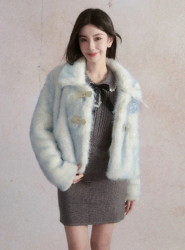 Faux Fur Cropped Jacket with Flower Accent Faux Fur Jacket Real Fur Jacket Shearling Jacket Faux Fur Cropped Jacket with Flower Accent Faux Fur Jacket Real Fur Jacket Shearling Jacket