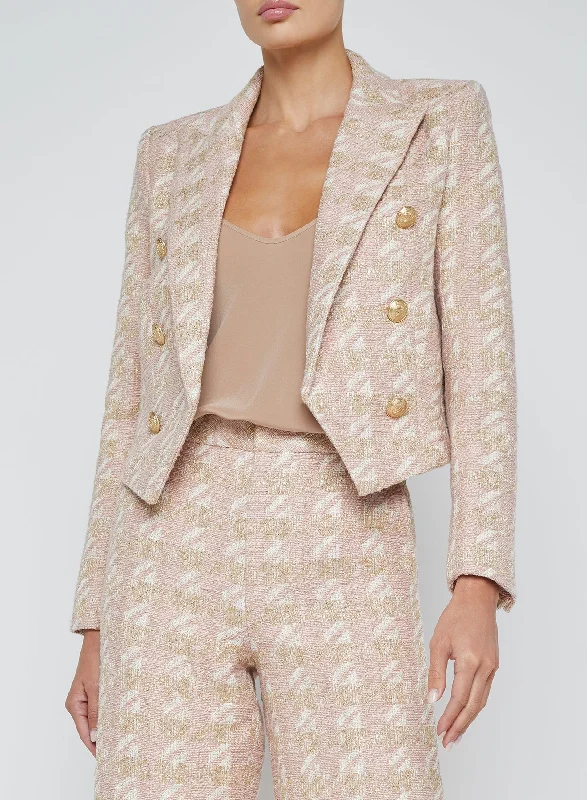 Lila Blazer Ecru/Pink/Gold Houndstooth - L'AGENCE Slimming Women's Blazer