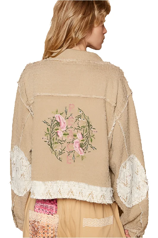 POL Peace Embroidered Floral Crochet Knit Frayed Patchwork Boho Button-up Jacket Satin Jacket Silk Jacket Chiffon Jacket POL Peace Embroidered Floral Crochet Knit Frayed Patchwork Boho Button-up Jacket Satin Jacket Silk Jacket Chiffon Jacket