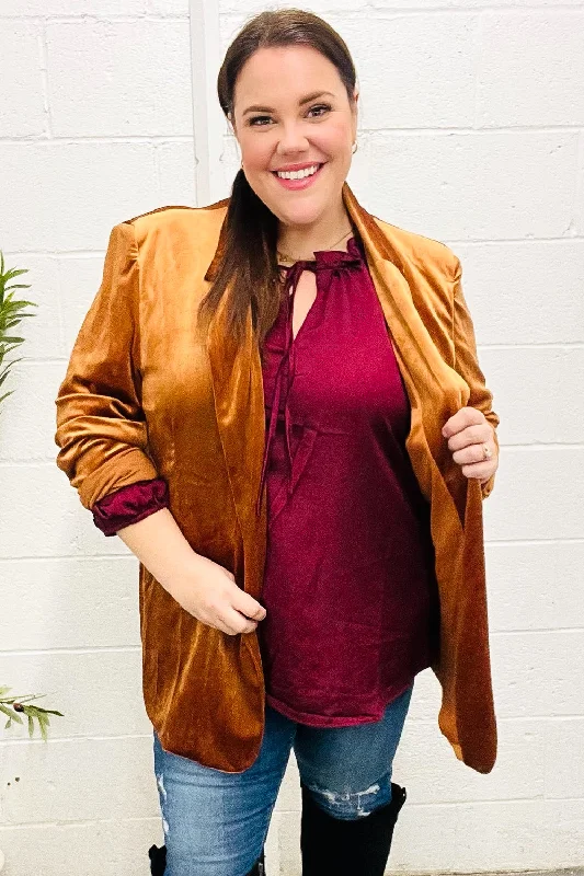 Holiday Stunner Rust Velvet Lapel Blazer Women's Business Blazer