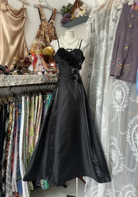 Black Straps A-Line Satin Vintage Long Party Dress Formal Evening Gown, DP4558 Tunics Long Elegant Black Straps A-Line Satin Vintage Long Party Dress Formal Evening Gown, DP4558 Tunics Long Elegant