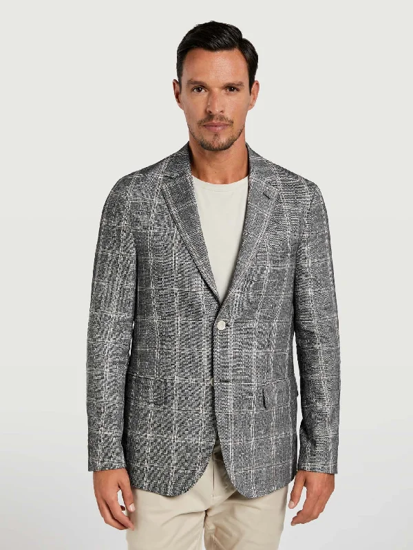 Unstructured windowpane check linen blend blazer Women's Trench Blazer