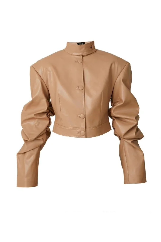 BEIGE FAUX LEATHER CROPPED BLAZER Women's Premium Blazer