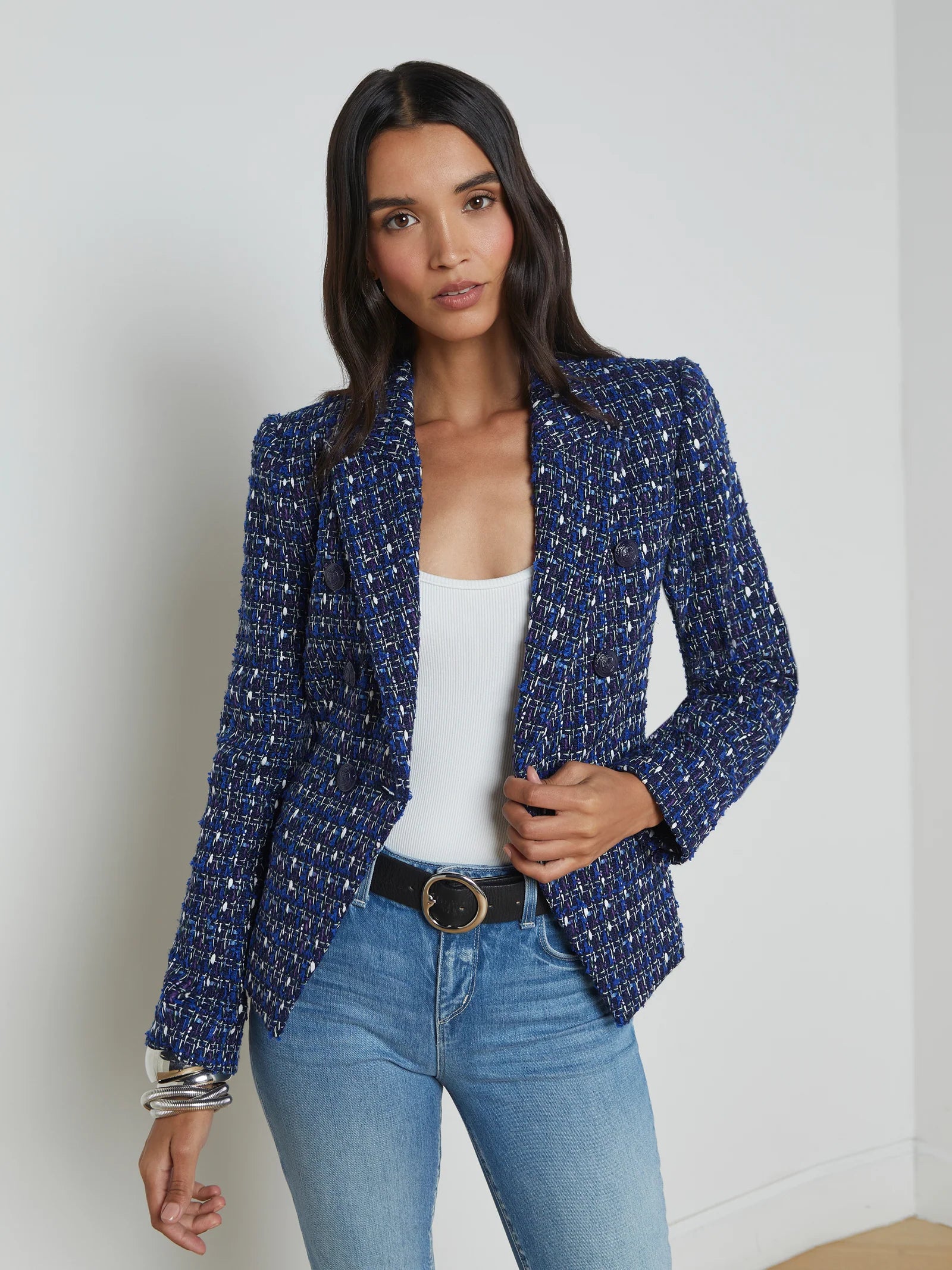 Marie Slim-Fit Blazer Blue Multi Tweed - L'AGENCE Women's Banquet Suit