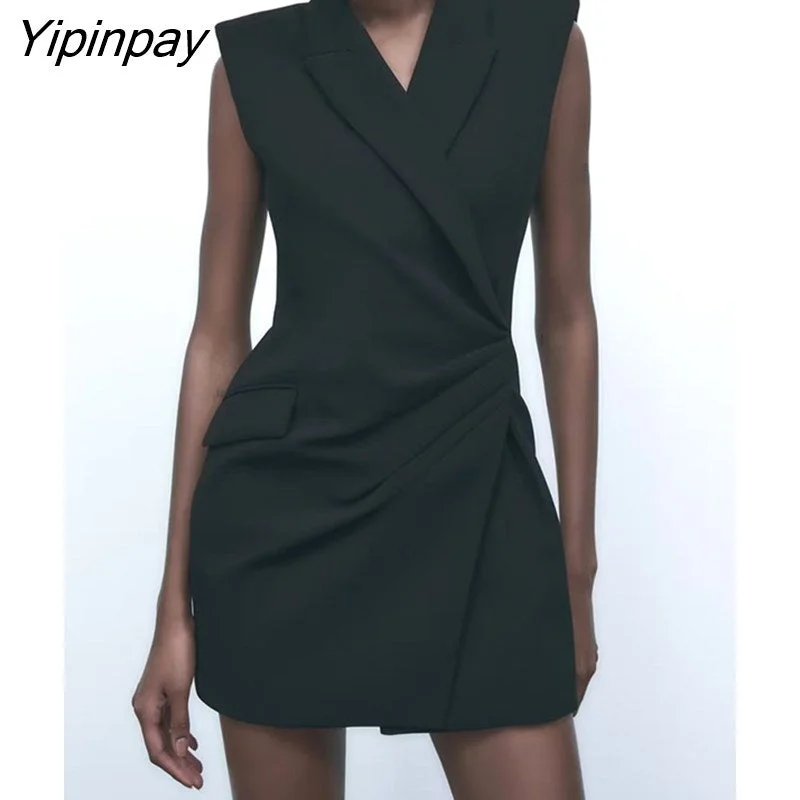 Yipinpay Office Ladies Mini Blazer Dresses Elegant Black Notched Folds Dresses Vintage Causal Long Sleeve Party Vestidos 2023 Autumn Women's Trendy Jacket Yipinpay Office Ladies Mini Blazer Dresses Elegant Black Notched Folds Dresses Vintage Causal Long Sleeve Party Vestidos 2023 Autumn Women's Trendy Jacket