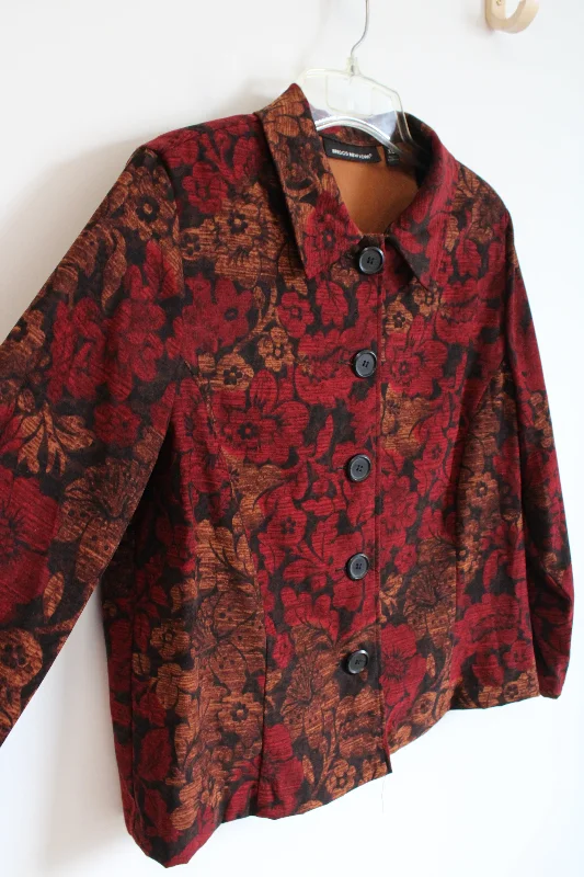 Briggs New York Red & Brown Floral Black Jacket | XL Trench Coat Raincoat Waterproof Jacket Briggs New York Red & Brown Floral Black Jacket | XL Trench Coat Raincoat Waterproof Jacket