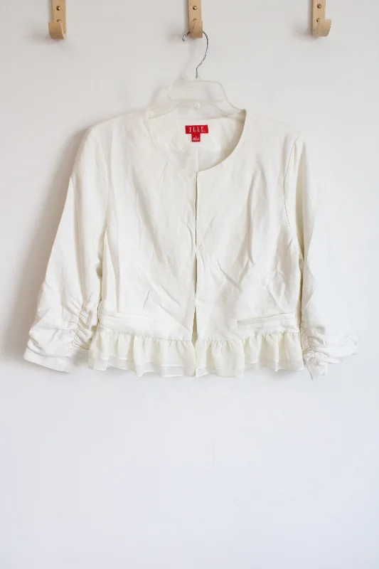 Elle White Peplum Blazer Jacket | L Notch Collar Peter Pan Collar Cowl Neck