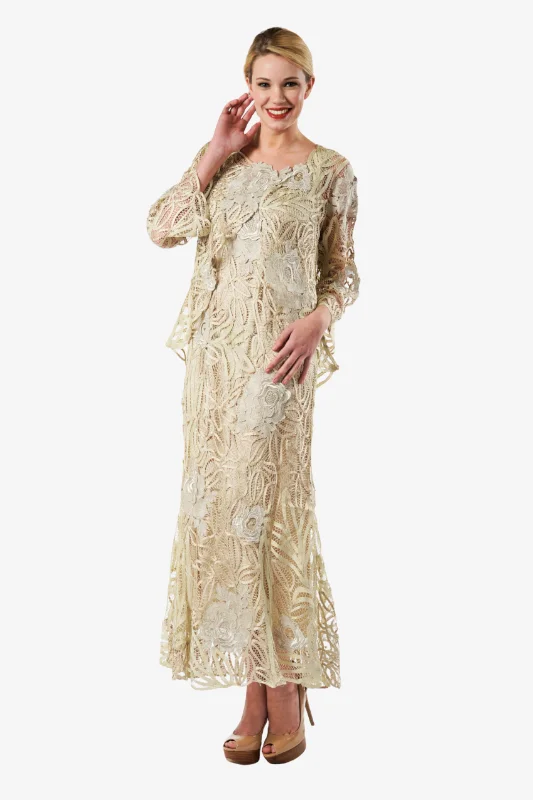 Soulmates D1106 Rose Embroidered Lace Evening Mother Of Bride Dress with Jacket Set Faux Fur Jacket Real Fur Jacket Shearling Jacket Soulmates D1106 Rose Embroidered Lace Evening Mother Of Bride Dress with Jacket Set Faux Fur Jacket Real Fur Jacket Shearling Jacket