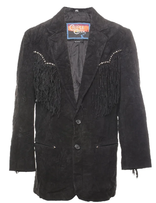 Black Classic Suede Fringed Jacket - M