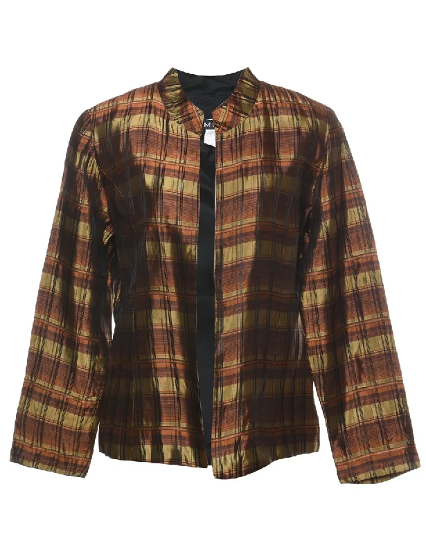 MSK Checked Brown & Green Metallic Evening Jacket - L