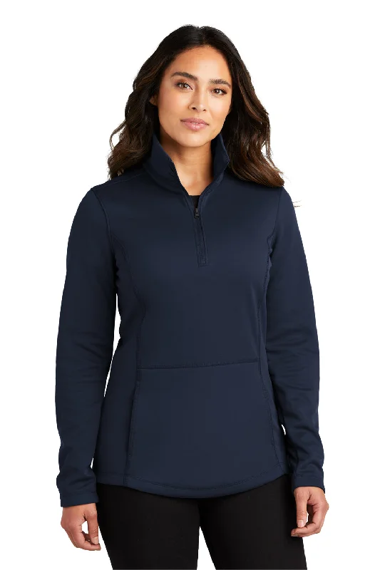 Port Authority Womens Smooth Fleece 1/4 Zip Hooded Jacket - River Navy Blue