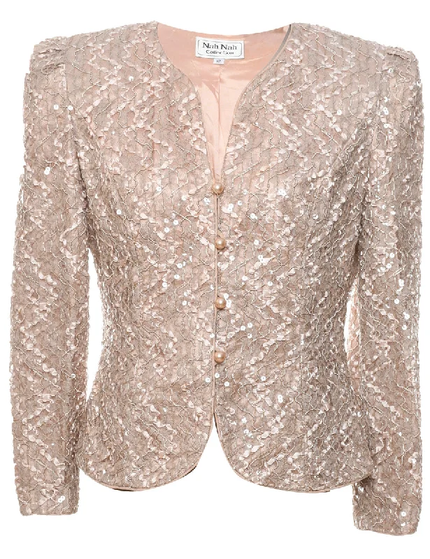 Sequined Beige 1980s Evening Jacket - L